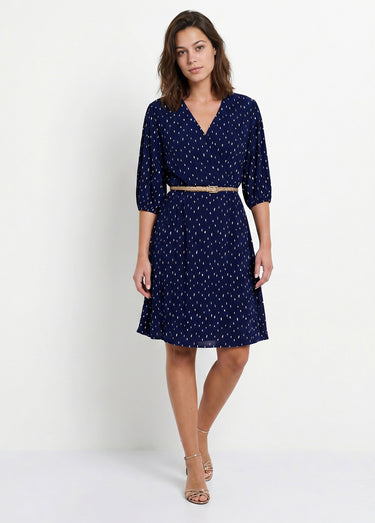 Robe courte cache-coeur imprimé pois Marine / Blanc