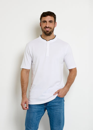 Polo col officier contrastant Blanc