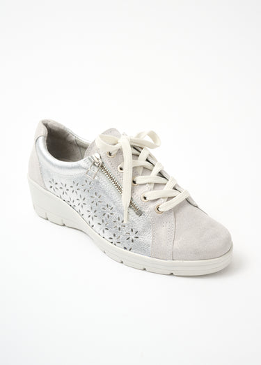 Baskets lacées grande largeur cuir Argent