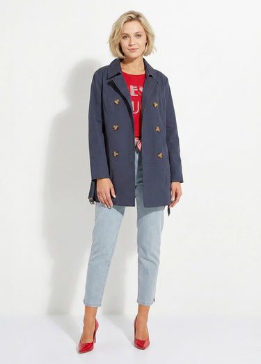 Trench court double boutonnage uni col pointu Bleu Marine
