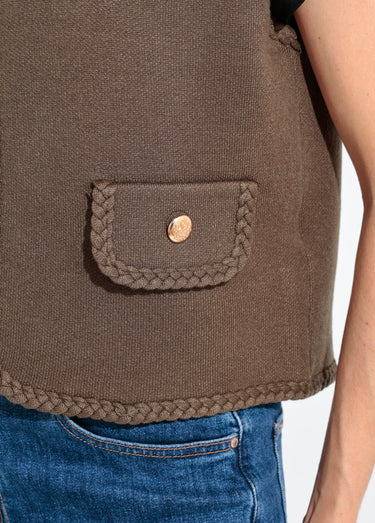 Gilet sans manches épais détails tressés Kaki