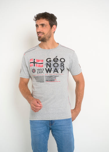 T-shirt homme col rond et inscriptions Gris