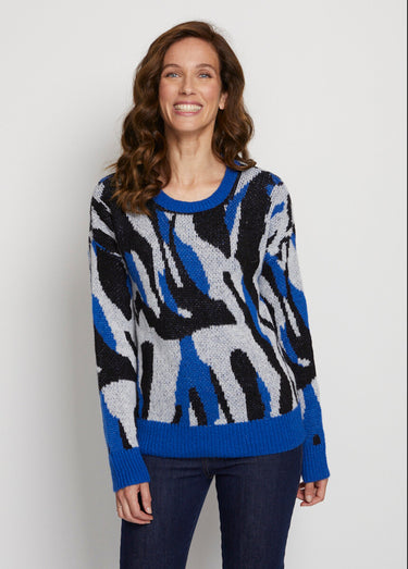 Pull doux jacquard maille poilue Bleu/Noir