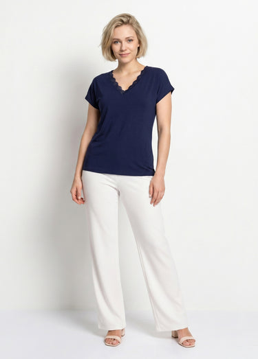 T-shirt court extensible dentelle Marine