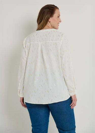 Tunique motifs col V boutonné manches 3/4 Blanc