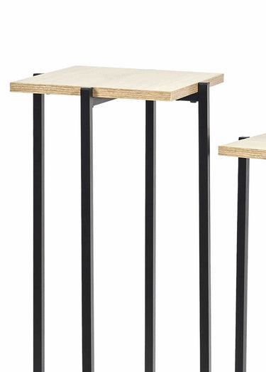Sellettes métal et plateau aspect bois Noir