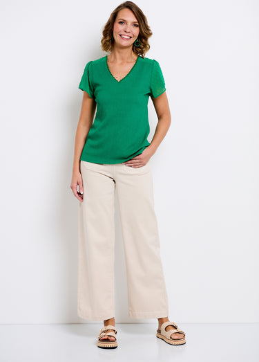 T-shirt col V plumetis manches courtes Vert