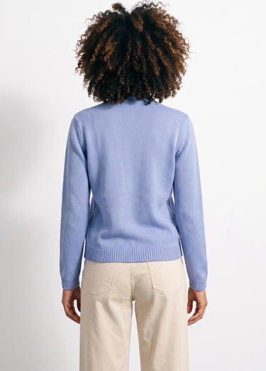 Pull doux torsades côtes strass col montant Bleu