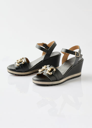 Sandales compensées cuir largeur confort chic Noir