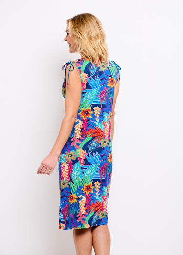 Robe débardeur courte fleuri tropical Bleu / Rouge