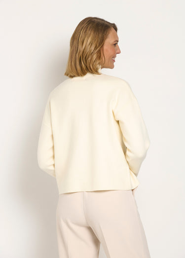 Pull col montant broderies fleurs sequins Beige