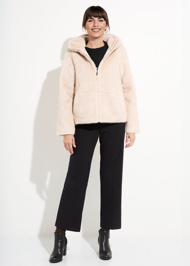 Blouson court en fourrure avec capuche Ecru