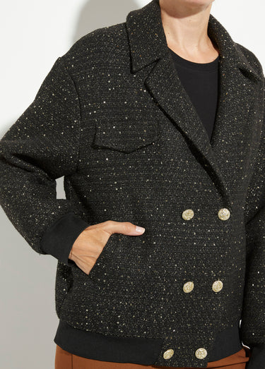 Blouson teddy tweed et détails couture Noir