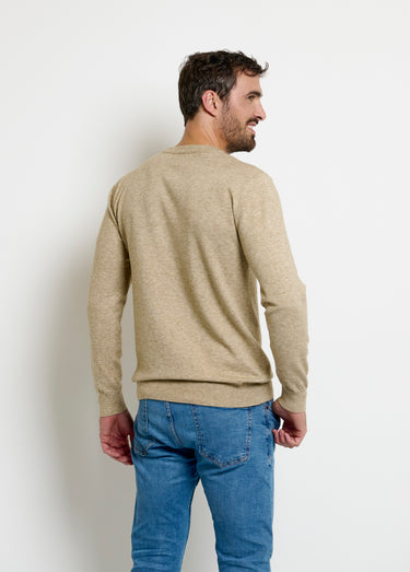 Pull col rond homme maille fine jauge Beige
