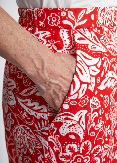 Jupe-culotte taille élastiquée tissu gaufré Rouge/Blanc