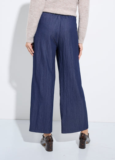 Pantalon fluide élastiqué twill uni Bleu
