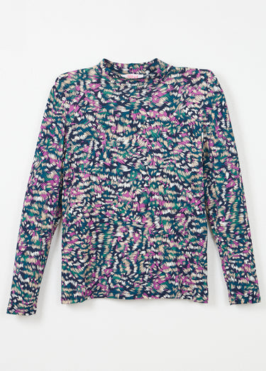 Sous-pull imprimé col montant manches longues Marine/Rose