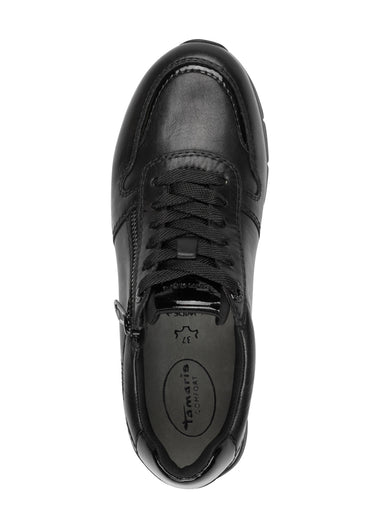 Baskets chic en cuir, lacets et zip Noir