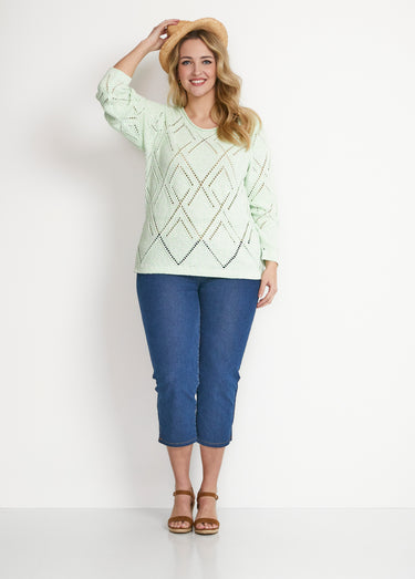 Pull maille moulinée ajourée Vert