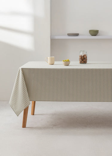 Nappe anti taches coton, fines rayures Bleu