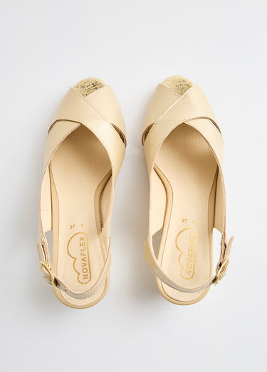 Sandales bout ouvert largeur confort cuir Beige Dore