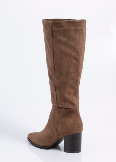 Bottes suédine pointues à talon Taupe