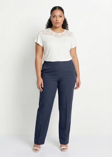 Pantalon droit taille semi-élastiquée Marine