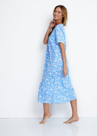 Chemise de nuit mi-longue manches courtes Indigo