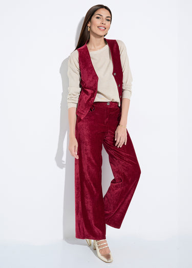 Gilet sans manches boutonné velours ras Bordeaux