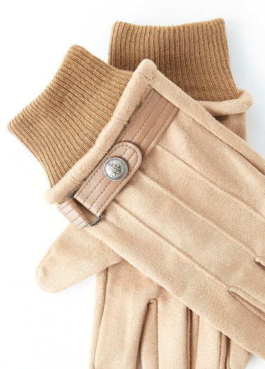 Gants en suédine patte poignet Marron