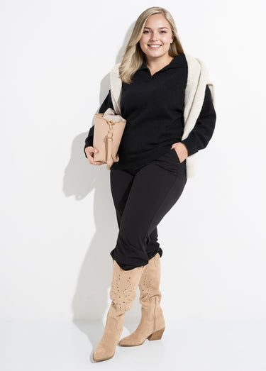 Pull en maille col polo, coupe confort Noir