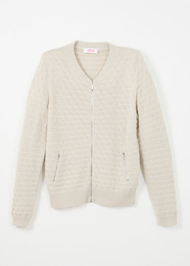 Gilet zippé esprit bomber maille brillante Beige