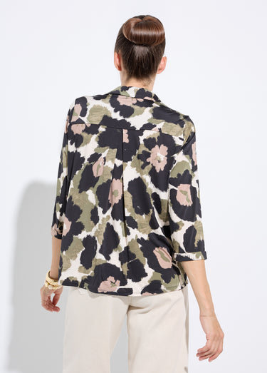 Chemisier fluide camouflage et col tailleur Noir/Kaki
