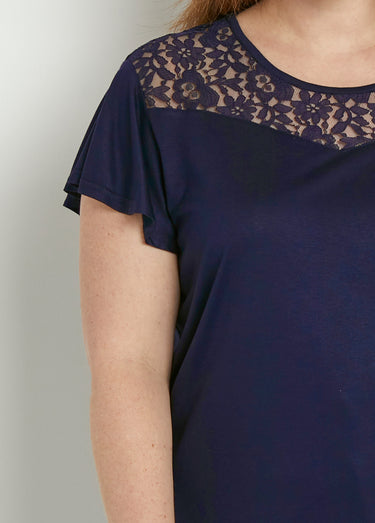 T-shirt manches courtes dentelle Marine