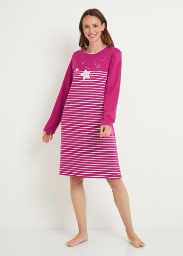 Chemise de nuit courte coton interlock uni rayé Violine