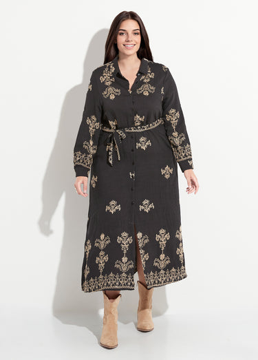 Robe chemisier à broderies contrastées Noir
