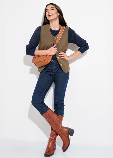 Gilet sans manches col rond en twill Kaki