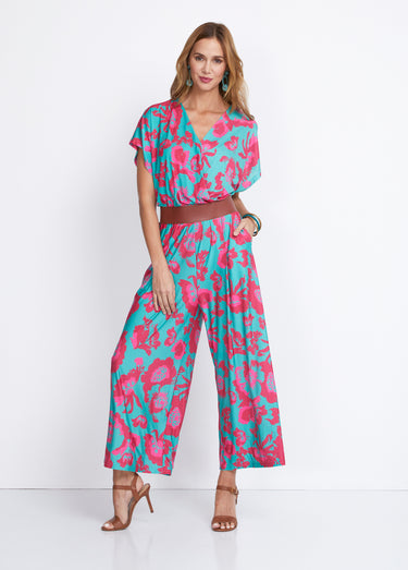 Combinaison jupe-culotte maille extensible Vert/Rose