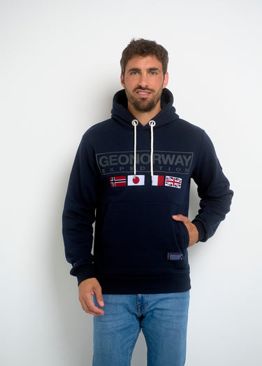 Sweat à capuche drapeaux poche kangourou Marine