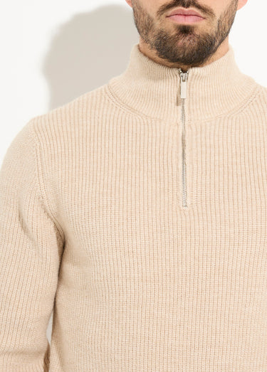 Pull épais avec col zippé camionneur Beige
