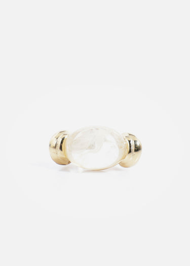 Bague perle colorée, acier inoxydable Dore/Blanc