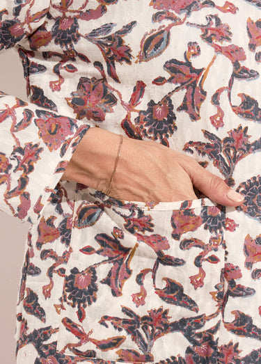 Veste matelassée sans col zippée imprimée Fond Ecru