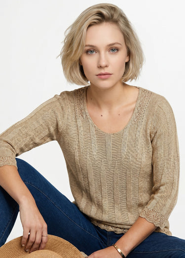 Pull court ajouré col rond Ficelle