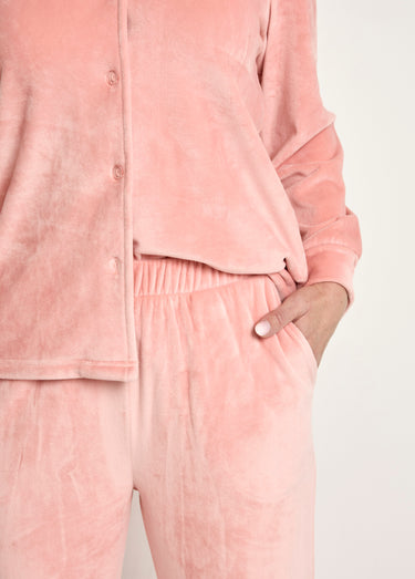 Pyjama long boutonné velours stretch Rose