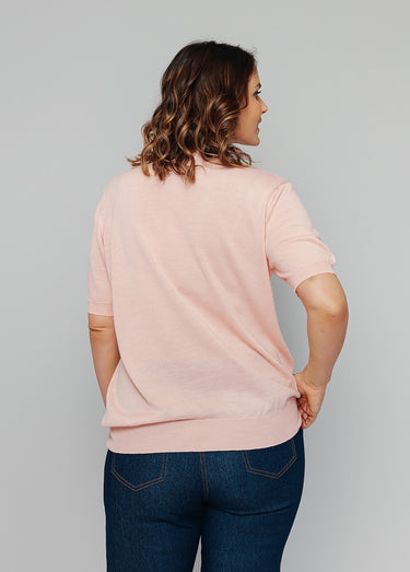 Pull laine mérinos chaud manches courtes Rose The