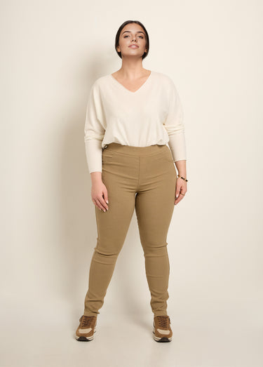 Pantalon extensible taille élastiquée Beige