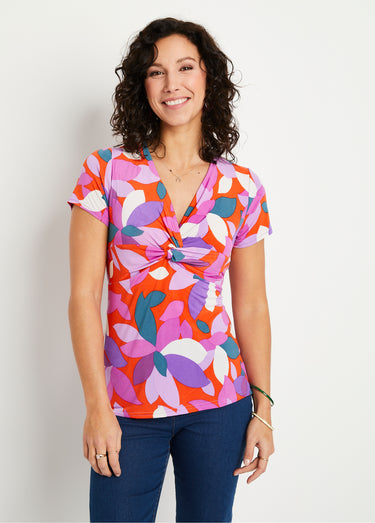 T-shirt long évasé drapé imprimé Orange/Violet