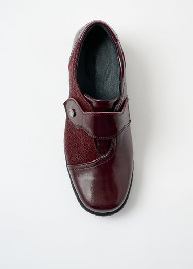 Derbies scratchées cuir largeur confort Vernis Bordeaux