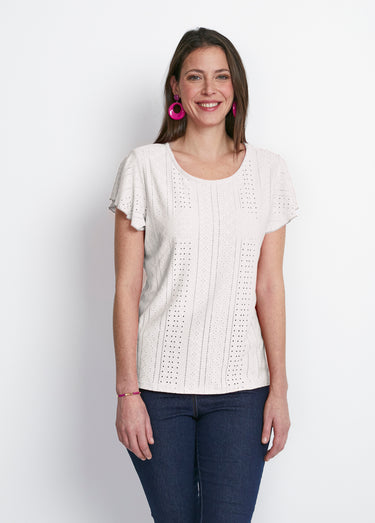 Tee-shirt manches papillon maille ajourée Blanc