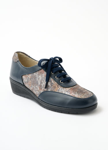 Derbies lacés largeur confort en cuir Marine irisé